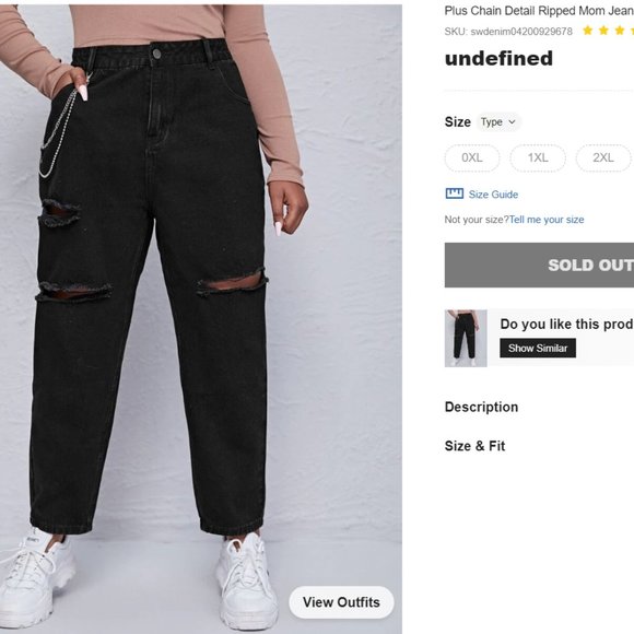 SHEIN Plus Chain Detail Ripped ⚧ Mom Jeans, 1XL Black - Picture 7 of 7